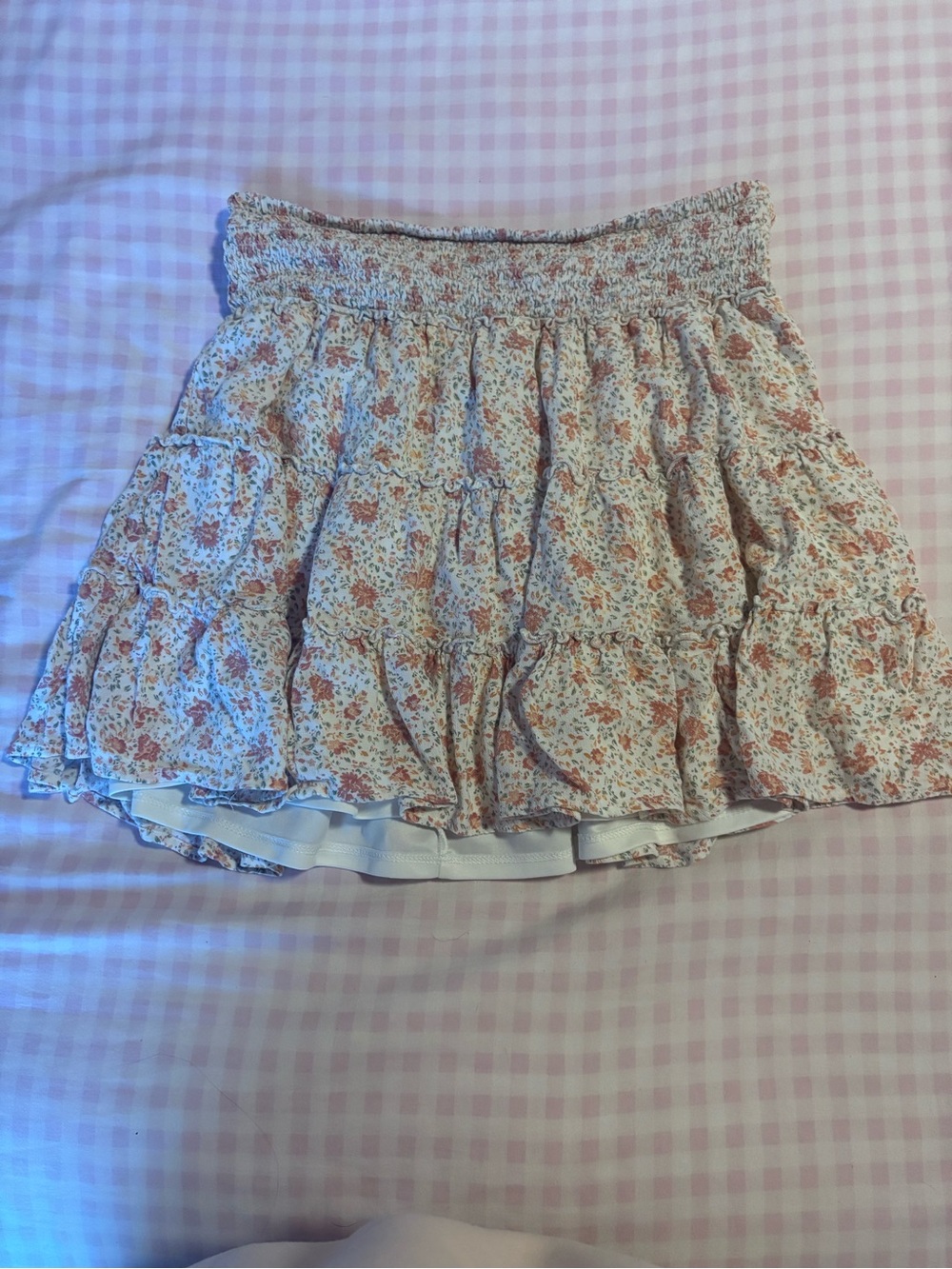American Eagle Outfitters Cream Mini Skirt with Coral Floral Print